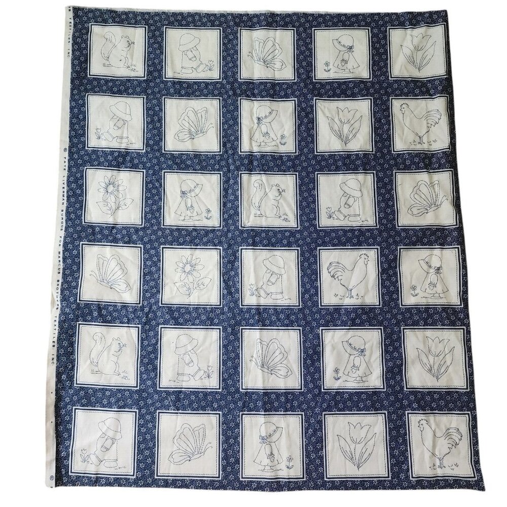 Vintage Navy Sunbonnet Sue Faye Liverman Burgos Marcus Bros Fabric 27 x 44